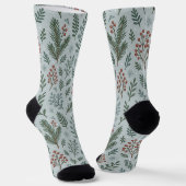 Chic Botanical Holly Berry Floral Pattern Sokken (Gebogen)