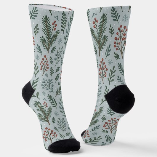 Chic Botanical Holly Berry Floral Pattern Sokken (Gebogen)