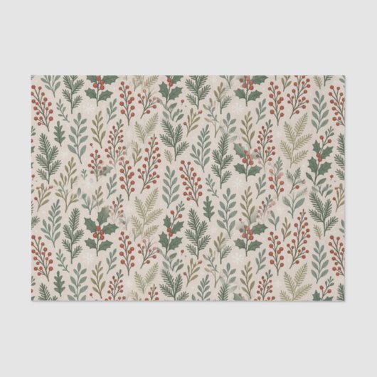Chic Botanical Holly Berry Floral Pattern Tissuepapier (Voorkant)