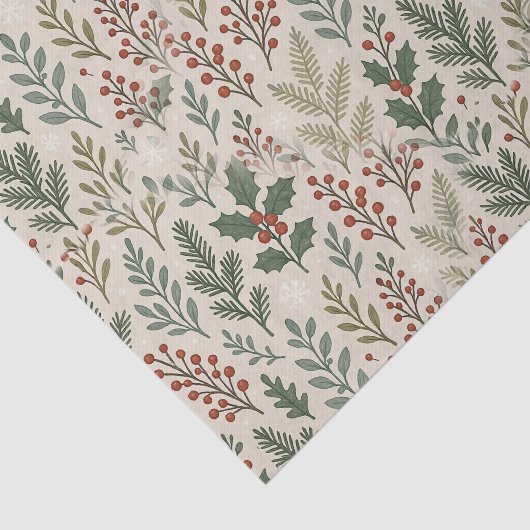 Chic Botanical Holly Berry Floral Pattern Tissuepapier (Detail)