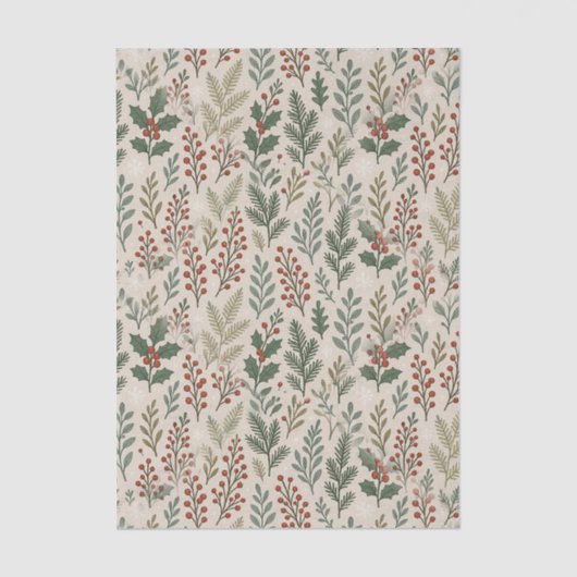 Chic Botanical Holly Berry Floral Pattern Tissuepapier (Voorkant)