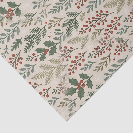 Chic Botanical Holly Berry Floral Pattern Tissuepapier (Detail)