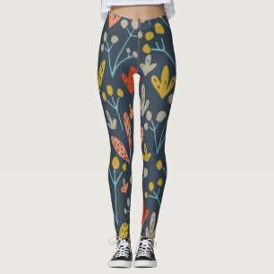 Chic Botanical Illustration Oranje Yellow Pattern Leggings