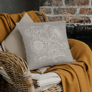 Chic Botanical Ivory Sunflower Art: Beige Brown Kussen