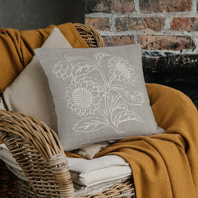 Chic Botanical Ivory Sunflower Art: Beige Brown Kussen (Creator heeft geüpload)