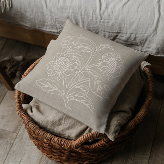 Chic Botanical Ivory-zonnebloemen op zand bruin Kussen