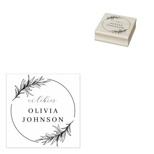 Chic Botanical Leaves Script Ex Libris Custom Name Rubberstempel (Gestempeld)