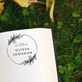 Chic Botanical Leaves Script Ex Libris Custom Name Rubberstempel