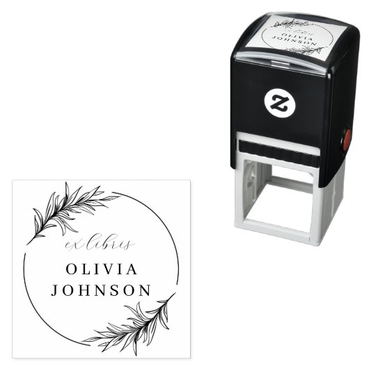 Chic Botanical Leaves Script Ex Libris Custom Name Zelfinktende Stempel (In situ)