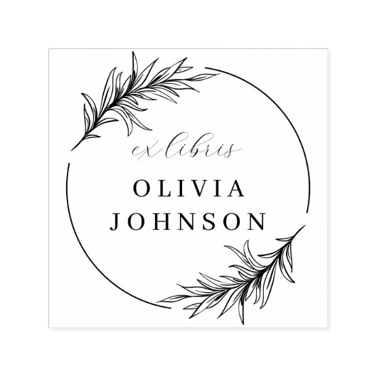 Chic Botanical Leaves Script Ex Libris Custom Name Zelfinktende Stempel (Design)