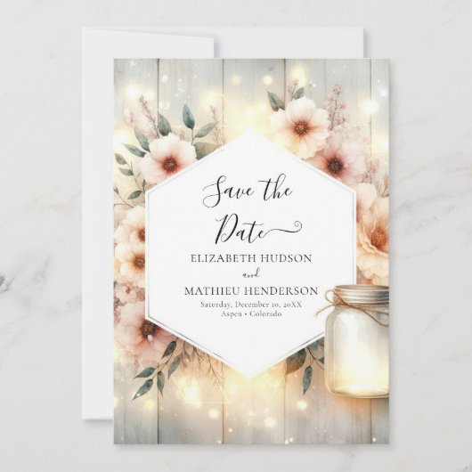 Chic Botanical Mason Jar Wedding Save The Date (Voorkant)
