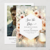 Chic Botanical Mason Jar Wedding Save The Date (Voorkant / Achterkant)