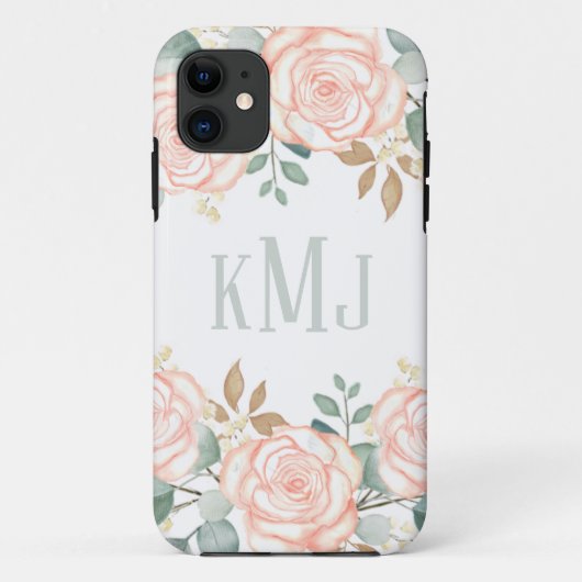 Chic Botanical Monogram Stylish Floral Greenery Case-Mate iPhone Case (Achterkant)