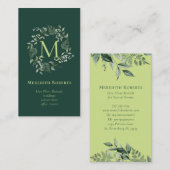Chic Botanical Monogram Trendy Limoen Emerald Gree Visitekaartje (Voorkant / Achterkant)