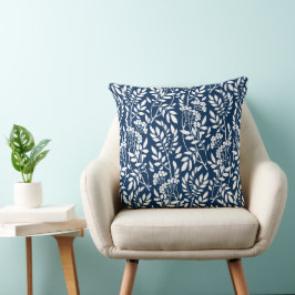 Chic Botanical Navy Blue Foliage Pattern Kussen