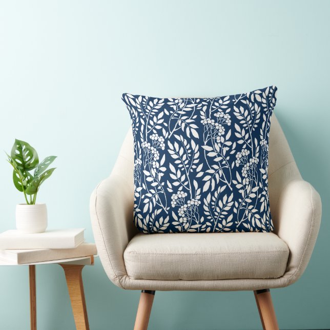 Chic Botanical Navy Blue Foliage Pattern Kussen (Stoel)