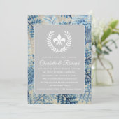 Chic Botanical & Navy Floral French Fleur De Lis Kaart (Staand voorkant)