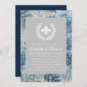 Chic Botanical & Navy Floral French Fleur De Lis Kaart (Voorkant / Achterkant)
