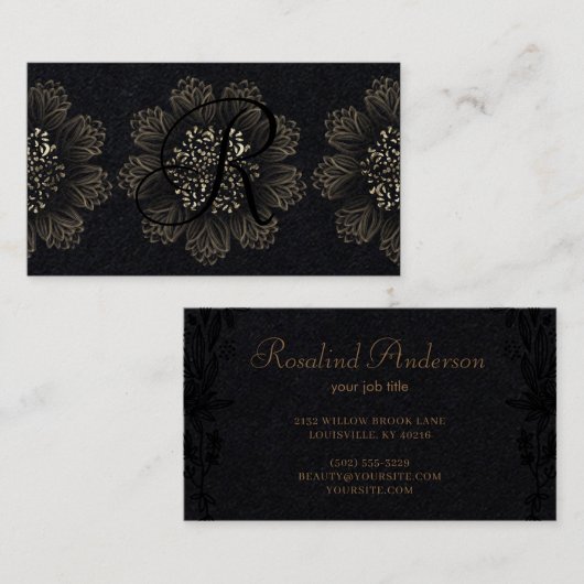Chic Botanical Ornamental Gold en Premium Black Visitekaartje (Voorkant / Achterkant)