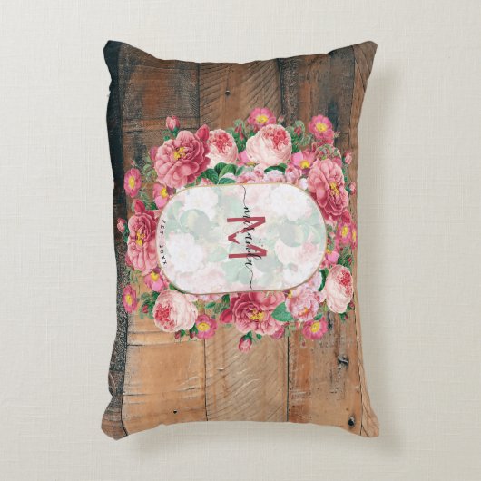 Chic Botanical  Wreatinmonogram Hout Accent Kussen (Voorkant(Verticaal))