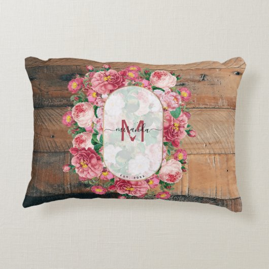 Chic Botanical  Wreatinmonogram Hout Accent Kussen (Achterkant)