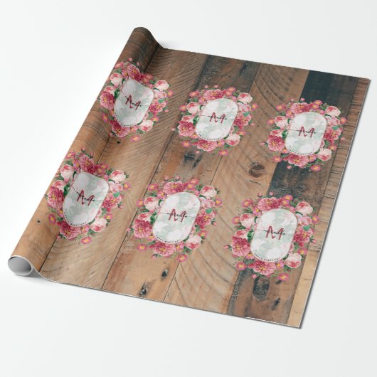 Chic Botanical  Wreatinmonogram Hout Cadeaupapier (Uitgerold)