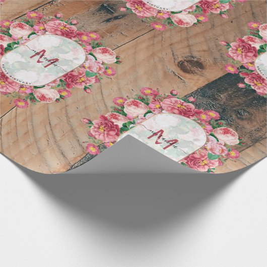 Chic Botanical  Wreatinmonogram Hout Cadeaupapier (Hoek)