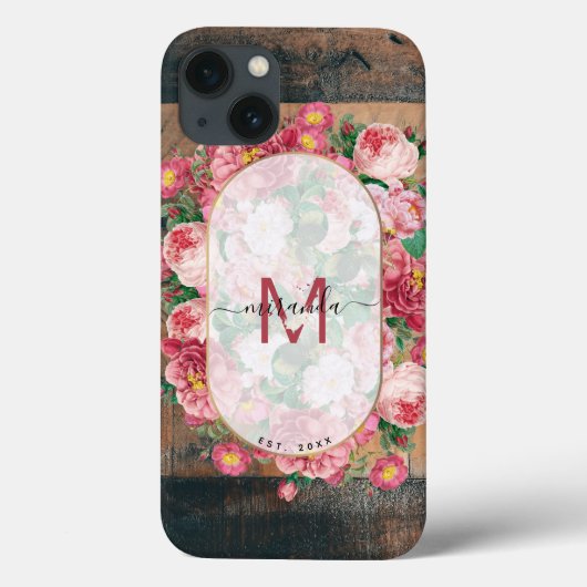 Chic Botanical  Wreatinmonogram Hout Case-Mate iPhone Case (Achterkant)