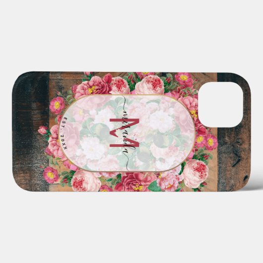 Chic Botanical  Wreatinmonogram Hout Case-Mate iPhone Case (Achterkant (horizontaal))