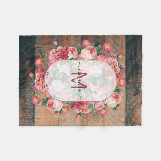 Chic Botanical Wreatinmonogram Hout Fleece Deken (Voorkant (Horizontaal))