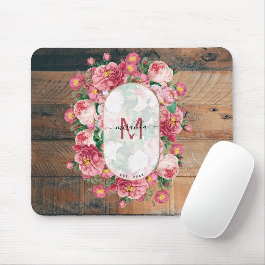 Chic Botanical  Wreatinmonogram Hout Muismat (Met muis)