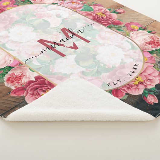 Chic Botanical  Wreatinmonogram Hout Sherpa Deken (3/4)