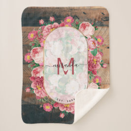 Chic Botanical  Wreatinmonogram Hout Sherpa Deken