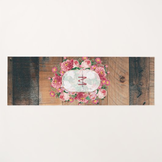 Chic Botanical  Wreatinmonogram Hout Yogamat (Voorkant (horizontaal))
