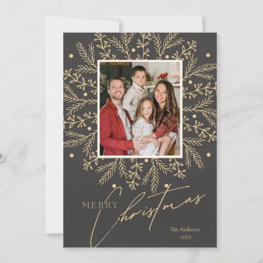 Chic Botanisch Lijst Foto en Vrolijk Kerstfeest Feestdagenkaart (Voorkant)