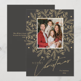 Chic Botanisch Lijst Foto en Vrolijk Kerstfeest Feestdagenkaart