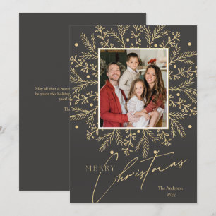 Chic Botanisch Lijst Foto en Vrolijk Kerstfeest Feestdagenkaart