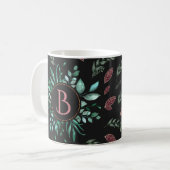Chic Botanisch Monogram in Groen, Wijnrood & Zwart Koffiemok (Voorkant links)