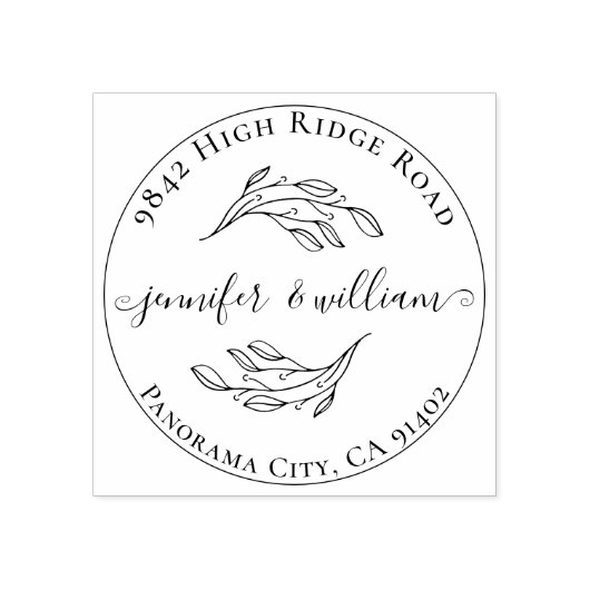 Chic Botanisch Whimsical Script Trouwadres Rubberstempel (Afrduk)