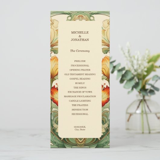  Chic Botanische Art Nouveau Alfonse Mucha Programmakaart (Staand voorkant)