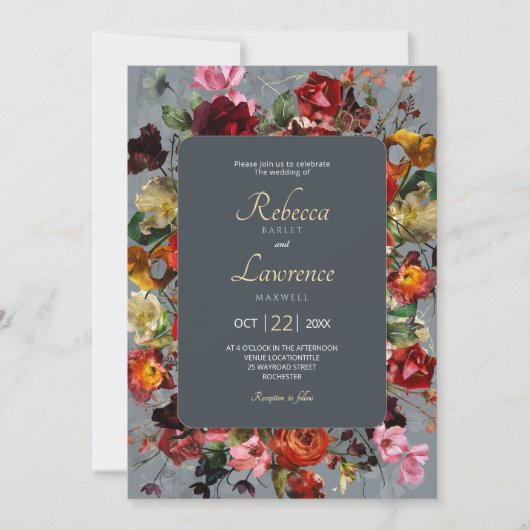 Chic botanische grijze bruiloft uitnodiging (Voorkant)