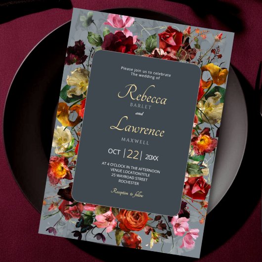 Chic botanische grijze bruiloft uitnodiging