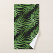 Chic Botanische Groene Palm Bladeren op Zwart Bad Handdoek (Handdoek)