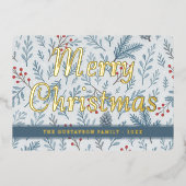 Chic Botanische Holly Berry Bloemen Patroon Goud Folie Feestdagenkaart (Voorkant)