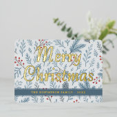 Chic Botanische Holly Berry Bloemen Patroon Goud Folie Feestdagenkaart (Staand Voorkant)