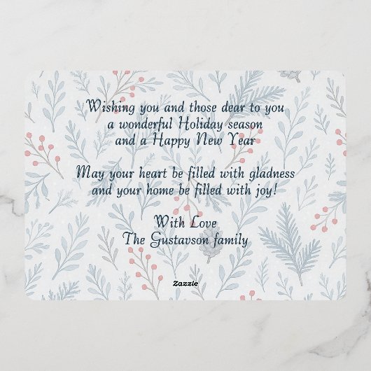 Chic Botanische Holly Berry Bloemen Patroon Goud Folie Feestdagenkaart (Achterkant)