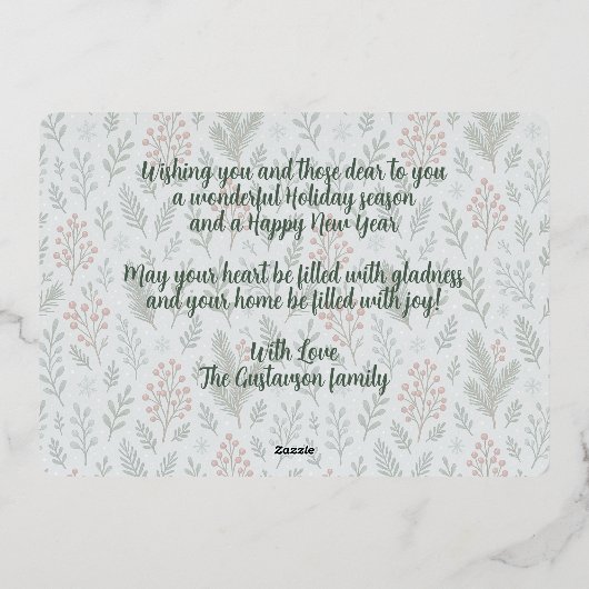 Chic Botanische Holly Berry Bloemen Patroon Goud Folie Feestdagenkaart (Achterkant)