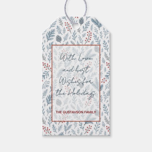 Chic Botanische Holly Berry Bloemenpatroon Cadeaulabel (Voorkant)