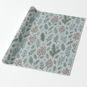 Chic Botanische Holly Berry Bloemenpatroon Cadeaupapier (Uitgerold)