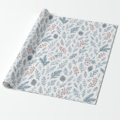 Chic Botanische Holly Berry Bloemenpatroon Cadeaupapier (Uitgerold)